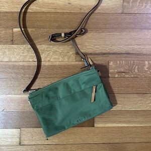 Tumi Olive Green Crossbody Bag with Tan Strap and 3 sections